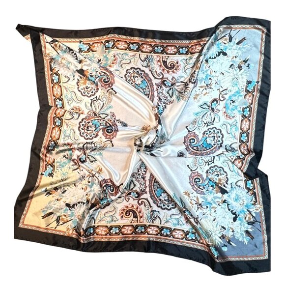 2/$30 NEW White Aqua Ivory Gray Black Floral Delicate Flower Silky Fashion Scarf - Picture 4 of 14